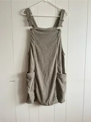 SHEIN Olive Green Corduroy Overall Romper thumbnail 2