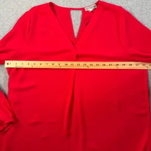 Pleione Women's XL Red Long Sleeve V-Neck Blouse Keyhole Back Top thumbnail 7