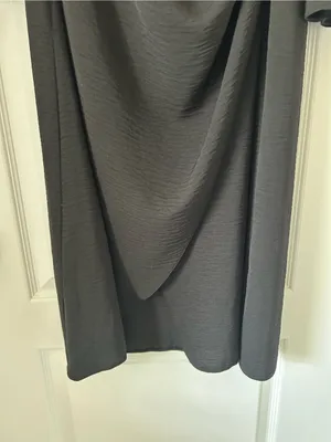 ASOS Black Draped Side Ruching Tulip Hem Long Sleeve Dress V Neck thumbnail 7