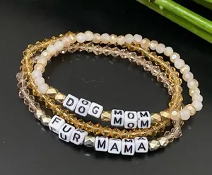 Handmade Dog Mom Fur Mama Beaded Stretchy Bracelet One Size thumbnail 1