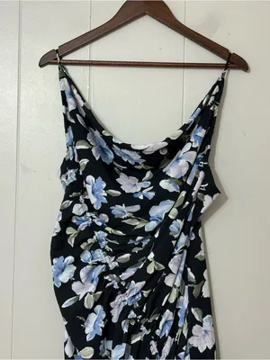 Abercrombie & Fitch Floral Asymmetrical Midi Dress Cowl Neck Cinched Slit Size L thumbnail 4