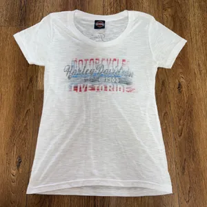 Harley-Davidson White Slub Graphic Tee Rhinestone Live to Ride Florida‎ Womens L thumbnail 1