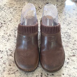 UGG 3085 Wedge Clogs Women 6 Brown Leather Knit Collar Gorpcore Sheepskin Mules thumbnail 2