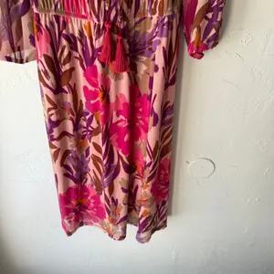 Kathy Ireland Floral Boho Midi Dress Pink Purple Tassel‎ Tie Waist Size L Resort thumbnail 3