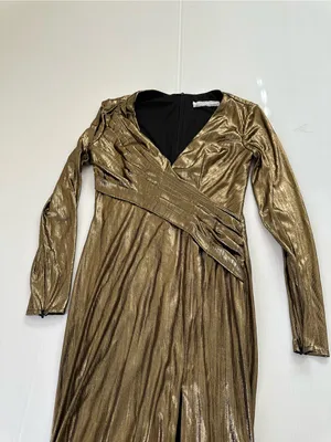 Mac Duggal Metallic Long-Sleeve Asymmetrical Ruched Gown IEENA Collection, 0 thumbnail 13