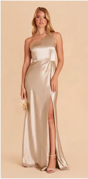 BIRDY GREY Kira Dress In Shiny Satin Neutral Champagne thumbnail 1