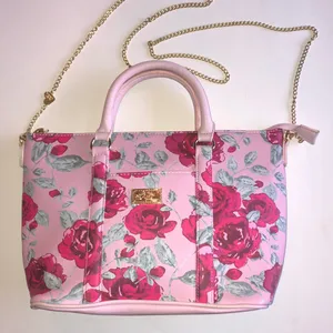 Luv Betsy by Betsy Johnson Pink Floral Purse with Gold Tone Chain Strap thumbnail 1