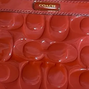 Coach Papaya Bright Orange Quilt Embossed Logo Monogram Pouch Wristlet OS thumbnail 4