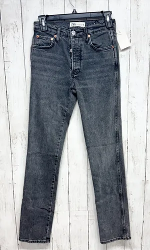 Zara Pants Women Size 2 Washed‎ Black High Rise Straight Denim Jeans Button Fly thumbnail 1