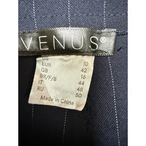 Venus Womens Navy Blue Pinstripe Wide‎ Leg Dress Pants Trousers Size 10 thumbnail 3