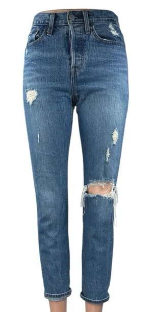 Levi's Wedgie Women's Blue Distressed High Rise Crop Skinny Denim Jeans Size 24 thumbnail 1