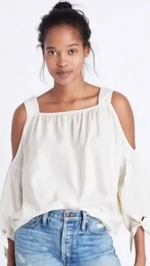 Madewell Cold Shoulder Top in‎ White Wash thumbnail 1