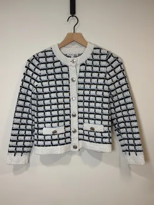 🌟 Veronica Beard 🌟 Lavigne Tweed Knit Sweater Cardigan Jacket Blue / White Xs thumbnail 5
