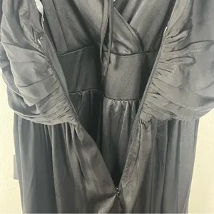 LULUS Black Regal Ruffles Back Ties Hidden Zipper V-Neck Flutter Sleeve Dress thumbnail 6