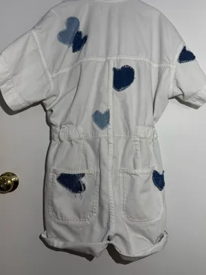 We The Free White Patchwork Denim Shortalls with Light Blue Heart Patch thumbnail 14