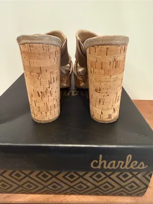 Charles By Charles David Taupe Suede Cork Platform Mules thumbnail 2