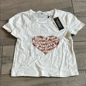White and Brown Short Sleeve Tee with Heart Design thumbnail 1