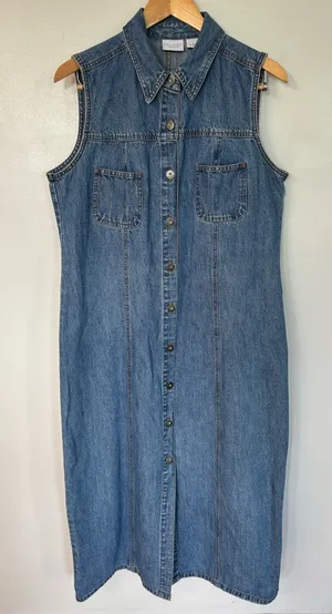 vintage Sonoma Jean Company sleeveless denim maxi shirt dress. thumbnail 1