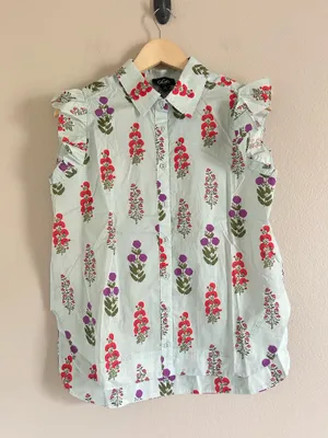 Floral Print Button Front Blouse Ruffle Flutter Sleeve small Multiple thumbnail 2