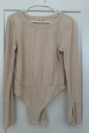 Free People Long Sleeve Ribbed Bodysuit with Textured Detailing thumbnail 1