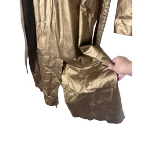 Metrostyle Women Metallic Bronze Genuine Leather Trench Coat Long Belted Small thumbnail 10