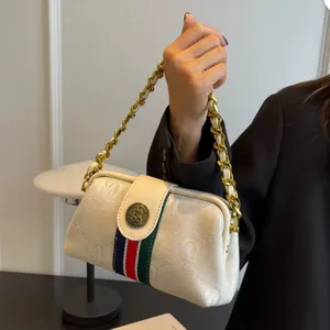 Monogram Chain Shoulder Bag Cream Gold Stripe Crossbody Clutch NIP thumbnail 11