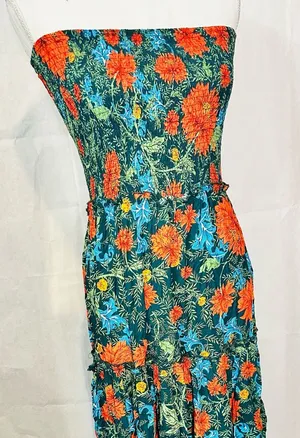 Floral Tiered Maxi Dress in Teal and Orange thumbnail 1