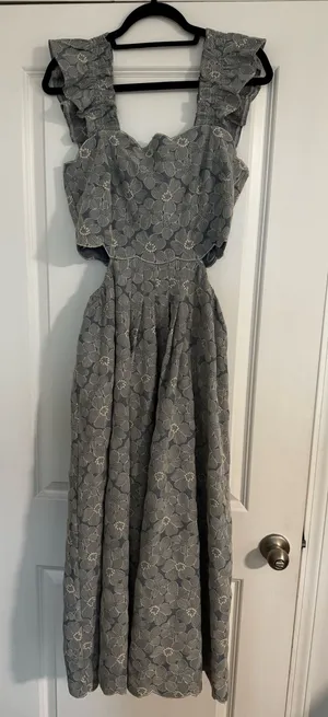 Sofie the Label Midi Floral Dress Blue Gray Size L thumbnail 1