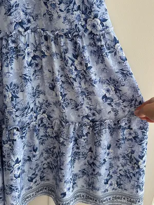 Max Studio Ruffle Cap Sleeve Tiered Maxi Dress, Light Blue Floral, Size Small thumbnail 16