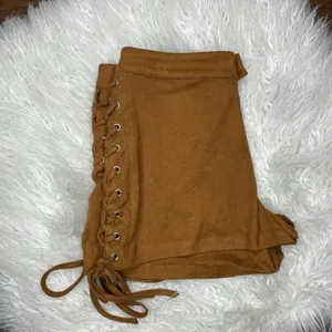 En Créme- Brown Suede Shorts w/ Cross Ties on Side thumbnail 5