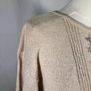 Cottage Essentials Embroidered Floral‎ Sweater Beige Ramie Cotton M Vintage thumbnail 9