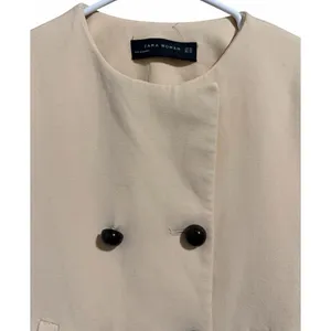 Zara Double Breasted Ruffle‎ Bottom Pea Coat Women's Size XS thumbnail 3