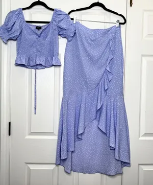 Red Dress Boutique Indigo Polka Dot Smocked Puff Sleeve Top & Ruffle Skirt Set thumbnail 12