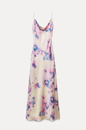 Zara maxi dress satin bodycon open back cowl neck tie dye summer evening thumbnail 15