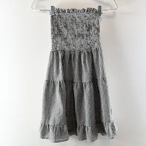 Goodnight Macaroon Strapless Smocked Bodice Tiered Gingham Mini Dress Black S thumbnail 2