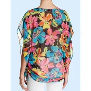 Vertigo Semi-Sheer Vibrant Floral Top Or Swim Cover XL thumbnail 2