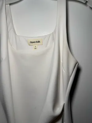 Open Edit Ruched White Square-neck mini Dress Women’s Small thumbnail 2