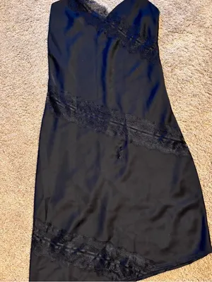 House of Harlow 1960 Black Asymmetrical Lace-Trim Slip Dress thumbnail 4