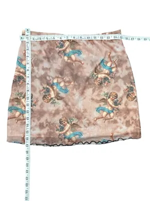 Mesh Cherub Angel Print Mini Skirt Y2K Renaissance Grunge Whimsigoth Cupid LG thumbnail 4
