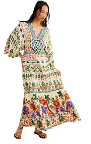 FARM Rio for Anthropologie V-Neck Kaftan Maxi Cut-Out Dress thumbnail 1
