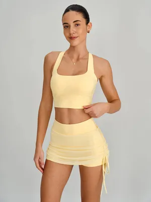 Berlook Activewear Yellow Twist X-Cross Sports Bra - Light Support thumbnail 3