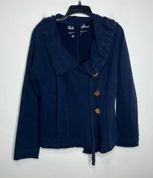 Lucky Brand navy blue 100%‎ cotton jacket casual boho women’s size large buttons thumbnail 1