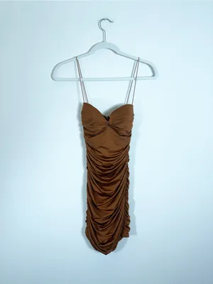 Oh Polly Sweet Talker Ruched Mini Dress Chocolate Brown Size 4 thumbnail 2