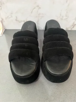 Free People Black Quilted Platform Slide Sandals thumbnail 2