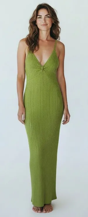 Anthropologie Callahan Lime Knitwear Ribbed Maxi tank dress Resortwear casual chic Vacation thumbnail 1