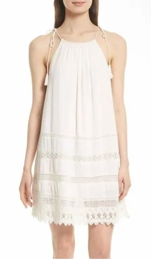 Alice‎ + Olivia Danna Tie-Strap Short Dress Crochet Embroidered White Size Small thumbnail 1