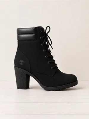 Timberland Tillston 6 Inch Double Collar Black Nubuck Chunky Heel Lace Up Boot thumbnail 4