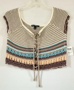 Say What Womens Retro Crochet Knit crop‎ sweater XL NwT thumbnail 1
