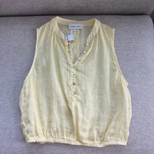 NWT Bella Dahl Linen Top XS Yellow Button Front Coastal Chic Cottage Preppy thumbnail 9