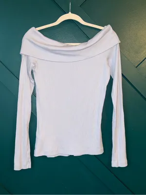 Pilcro Off-the-Shoulder Foldover Long Sleeve Top Bardot Neckline Y2K Minimalist thumbnail 3